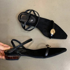 LIZAKOSHT - Ankle Strap Sandals Brand Narrow Band Beach Flip Flops Slingback Sandal Open Toe Flat Heels Shoes Sandalias Slipper Mujer