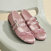 LIZAKOSHT - Sweet Blue Round Toe Mary Janes Flats Footwear Cute Satin 2 buckle Straps pink Ballet Style Shoes Women