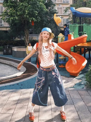 LIZAKOSHT  -  Y2k Kawaii Sweet High Waist Wide Leg Pants Women American Retro Trendy Design Streetwear Graffiti Print Oversized Jeans