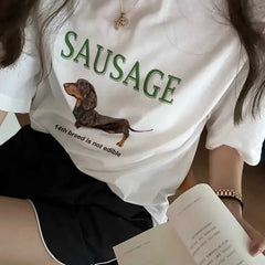 LIZAKOSHT  -  Sausage Dog Graphic T Shirt Oversized Korean Fashion Streetwear Women Tops Kawaii Cute Funny T-Shirts Y2k Aesthetic Tees Clothes