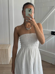 LIZAKOSHT - Women's Summer New Strapless Dress Lightweight Vacation Off-Shoulder Ruched High-Waist Loose Maxi Dress