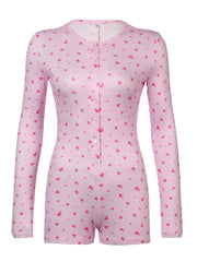 LIZAKOSHT - Floral Print Chic Rompers for Women Aesthetic Crewneck 2000s Long Sleeves Jumpsuits Sweet Korean Harajuku Cloth