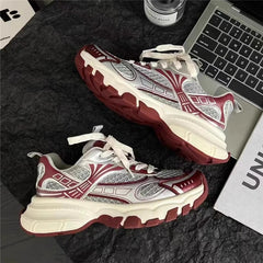 LIZAKOSHT - Fashion Design Mixed Color Patchwork Round Toe Women Sneakers Thick Sole Chunky Heels Lace Up Running Trainer New Western Shoes