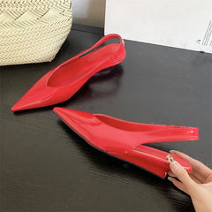 LIZAKOSHT - Street Style Fashion Patent Leather Pointed Toe Pumps Women Elegant Low Wedges Heels Sandals Casual Dress Shoes