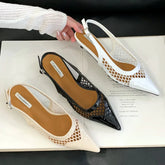 LIZAKOSHT  -  Mesh Low Heeled Sandals Sexy Pointed Toe Elegant Mule Shoes Summer Fashion Party Dress Shoes Pumps for Ladies  Designer Sandals