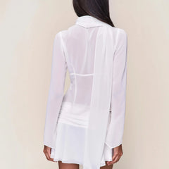 LIZAKOSHT - Women's New Button Hollow Ribbon Top Shirt with Waist Cinching and Sexy Spicy Girl Shirt