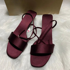 LIZAKOSHT - Luxury Satin Ankle Strap Low Heels Women Modern Sandals Summer Elegant Open Toe Brand Designer Large Size Female Office Shoes