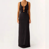 LIZAKOSHT - Womens Cocktail Party Dress Slim Fit Stylish Deep V Neck Sleeveless Bodycon Dress for Elegant Lady Daily Life Club Maxi Dress