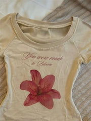 LIZAKOSHT - American Retro Floral Print T-shirt Y2k Hot Girl Short-sleeved T-shirt Aesthetic Clothes Fashion Trends Short Tops T Shirt Women