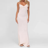 LIZAKOSHT - Sexy Women Sleeveless Knit Dress Summer Crochet Flowers Cross Straps Backless Bodycon Party Dress for Streetwear