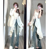 LIZAKOSHT - White Ruffled Shirt Camis Dress Sexy Vestidos De Mujer Irregular Robe Femme Summer New Y2k Dresses Slim
