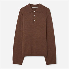 LIZAKOSHT - Solid Knit Lapel Button V-neck Women Fashion Jumper Long Sleeve Loose Oversizes Basic Pullover Autumn Casual Sweater Knitwears