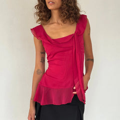 LIZAKOSHT - Y2K Fairy Crop Tops Women Ruffle Trim Tank Tops Sleeveless Square Neck Solid Color Chiffon Tops Vest Summer Shirts