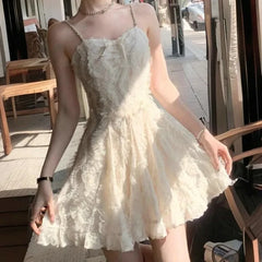 LIZAKOSHT - New Summer Sleeveless Pure Color Mini Dress Woman's Elegant One Piece Casual Fairy Long Vestidos Korean Fashion Beach Dress