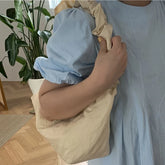 LIZAKOSHT - Nylon Drawstring Wide Shoulder Strap Crossbody Bag Women Solid Casual Korean Designer Shoulder Bags Simple Shirred Underarm Bag