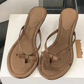 LIZAKOSHT - New Summer Butterfly-knot Clip Toe Women Slippers Fashion Low Thin Heels Sandals Party Dress Flip Flops Shoes