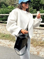 LIZAKOSHT  -  White Woolen Coat Women Autumn Winter Thick Warm Cardigan Jacket Female Fashion Casual Loose Long Sleeve High Street Outerwear