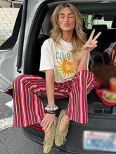 LIZAKOSHT - Fashion Red Multicolor Striped Pants For Women Casual High Waist Wide Loose Long Trouser Lady Spring Summer Vacation Pants
