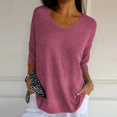 LIZAKOSHT - Women Casual Bat Sleeve Loose Temperament Blouse Blusa Elegant 3/4 Sleeve All Match Shirt 2024 New Style Office Knitted Tops