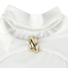 LIZAKOSHT - Women's Clothing With Hollow Out Long Sleeve Half High Collar Temperament Skinny White Party Long Dresses Evening Robes