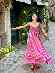 LIZAKOSHT  -  Women Bohemian Midi Dress Vacation Charm Splice Knitted Vintage Strap Dress Women Vestidos Mujer