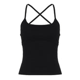 LIZAKOSHT - Simple Black Sexy Cross Halter Chest Padded Suspender Versatile Base Top