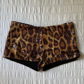 LIZAKOSHT - Sequin Leopard Print Boot Cut Low Rise Shorts Women's Club Party Fitness Bodycon Pants Party Club Streetwear Summer