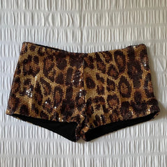LIZAKOSHT - Sequin Leopard Print Boot Cut Low Rise Shorts Women's Club Party Fitness Bodycon Pants Party Club Streetwear Summer