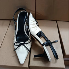 LIZAKOSHT - Elegant Women High Heels Shoes Autumn Bow Decoration Pointed Back Strap Brand Weddings Bridals Pumps Chic Ladies Stiletto