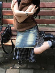 LIZAKOSHT - Women's A-line Plaid Skirt Vintage Aesthetic Y2k Asymmetrical Skirt Harajuku Streetwear Emo Mini Skirt 2000s Clothes Summer 2024