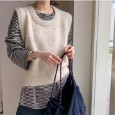LIZAKOSHT  -  Women Cute Sweater Vest Basic Solid Color Warm Knit Tank Tops Sleeveless Pullover Knitwear For Women Spring Streetwear