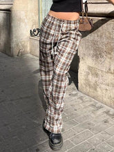 LIZAKOSHT  -  Streetwear Drawstring Plaid Pants Elastic Waisted Fashion Casual Sweatpants Harajuku Aesthetic Y2K Straight Pants