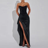 LIZAKOSHT - Sleeveless Patchwork Fashion Party Dress, Women Sexy Sequins Simple Chic Maxi Dress, New Backless Strapless Elegant Ladies Dress