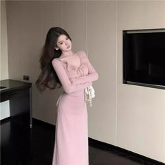 LIZAKOSHT - New Knitted Hip-pack Dress for Women's Skirt for Autumn and Winter Ruffle Straps Base