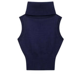LIZAKOSHT - White Turtleneck Knitted Top Sleeveless Vest Sweater Women Elegant Bodycon Tops Vests Sweaters Blue Pullovers Hipster Street New