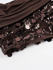 LIZAKOSHT - Ruched Sparkly Sequin Mini Shorts High Stretch Low Rise Slim Wrap Waist Spring Summer Chic Party Lady Wome Sexy Outfit