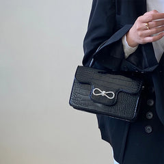 LIZAKOSHT - Top-Handle Bags Women Alligator Pattern Crossbody Retro French Bow Vintage Daily High Street Cover Simple Handbags New