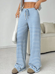 LIZAKOSHT - Women's New Casual Striped Solid Color Elastic Rope Cotton Straight Leg Pants