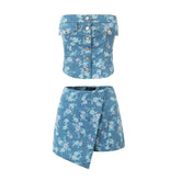 LIZAKOSHT - Europe and America in The Summer of 2025, The New French Retro Temperament Printed Top+irregular Skirt Suit.