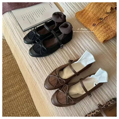 LIZAKOSHT - Autumn Fashion Leopard Print Flats Shoes Women Ankle Strap Flats Square Toe Bow Knot Leisure Soft Comfort Female Mary Janes