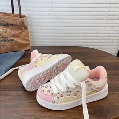 LIZAKOSHT - Strawberry Print Women Sneakers Niche Low-top Korean Style Pink Sweet Womens Sports Shoes Versatile Casual Female Shoes