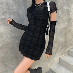 LIZAKOSHT - New Women's Slim Fit High Waist Hip Hugging Fashionable Plaid Three Piece Dress Set