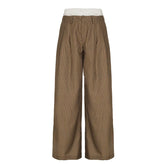 LIZAKOSHT - Summer New Cross Border Waist Patch Stripe Casual Pants Simple Drape Contrast Straight Suit Pants