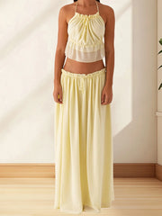 LIZAKOSHT - Women s Floral Print Crop Top and High Waisted Maxi Skirt Set for Summer Vacation Beachwear Outfit