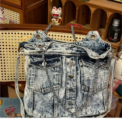 LIZAKOSHT - Hot Girls Denim Shoulder Bags Women Harajuku Aesthetic Chain Pocket Y2k Handbag Female Vintage Underarm Crossbody Bag