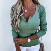 Lizakosht Autumn And Winter Women Solid Pullover Long Sleeve Slim Button T-shirt Top