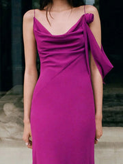 LIZAKOSHT - Summer Hollow Out Slim Banquet Dress Elegant Ladies High Waist Simple Evening Dresses Purple Suspender Sleeveless Low Cut Dress