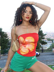 LIZAKOSHT - Strapless Flower Printed Crop Top Women's Clothing Sleeveless Tank Top Hottie Summer Streetwear