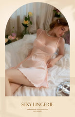 LIZAKOSHT - Soft Satin Nightdress Lace Back Sleepwear Female Casual Solid Nightie Home Clothes Sexy Nightgown Sling Nightwear for Women