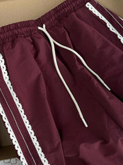 LIZAKOSHT - Women Tide Lace Long Trousers 2000s Aesthetic Joggers Kpop Harajuku Fashion Pantalones Parachute Pants Wide Leg Y2k Streetwear